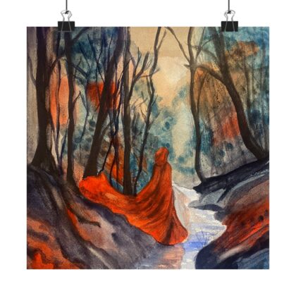 Enchanted Forest Woman in Red Cloak Art Print | Matte Vertical Poster