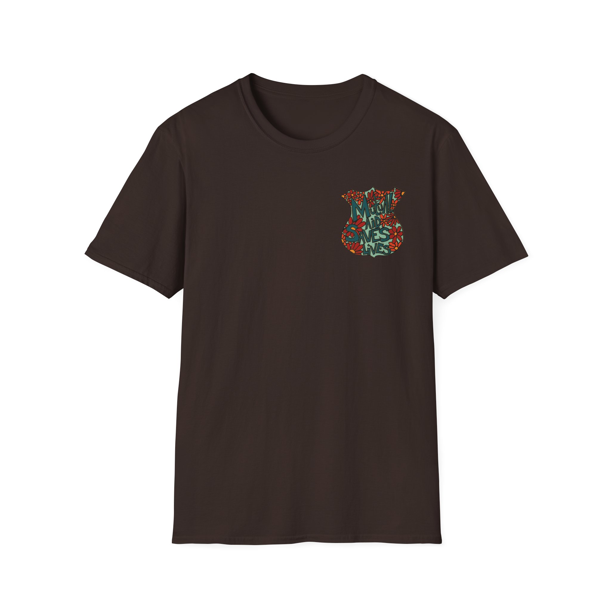 Vintage Floral Shield T‑Shirt — 'Mutual Aid Saves Lives' Pocket Graphic - Image 23