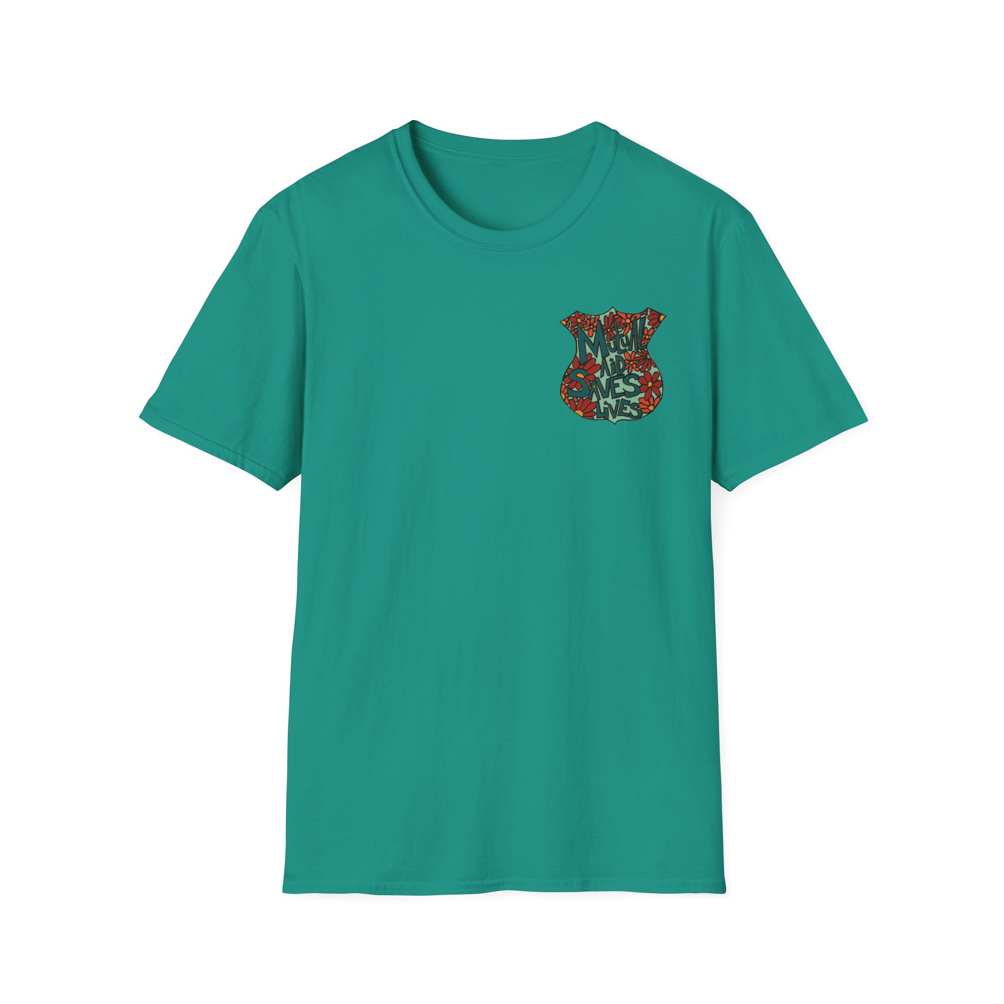 Vintage Floral Shield T‑Shirt — 'Mutual Aid Saves Lives' Pocket Graphic - Image 47