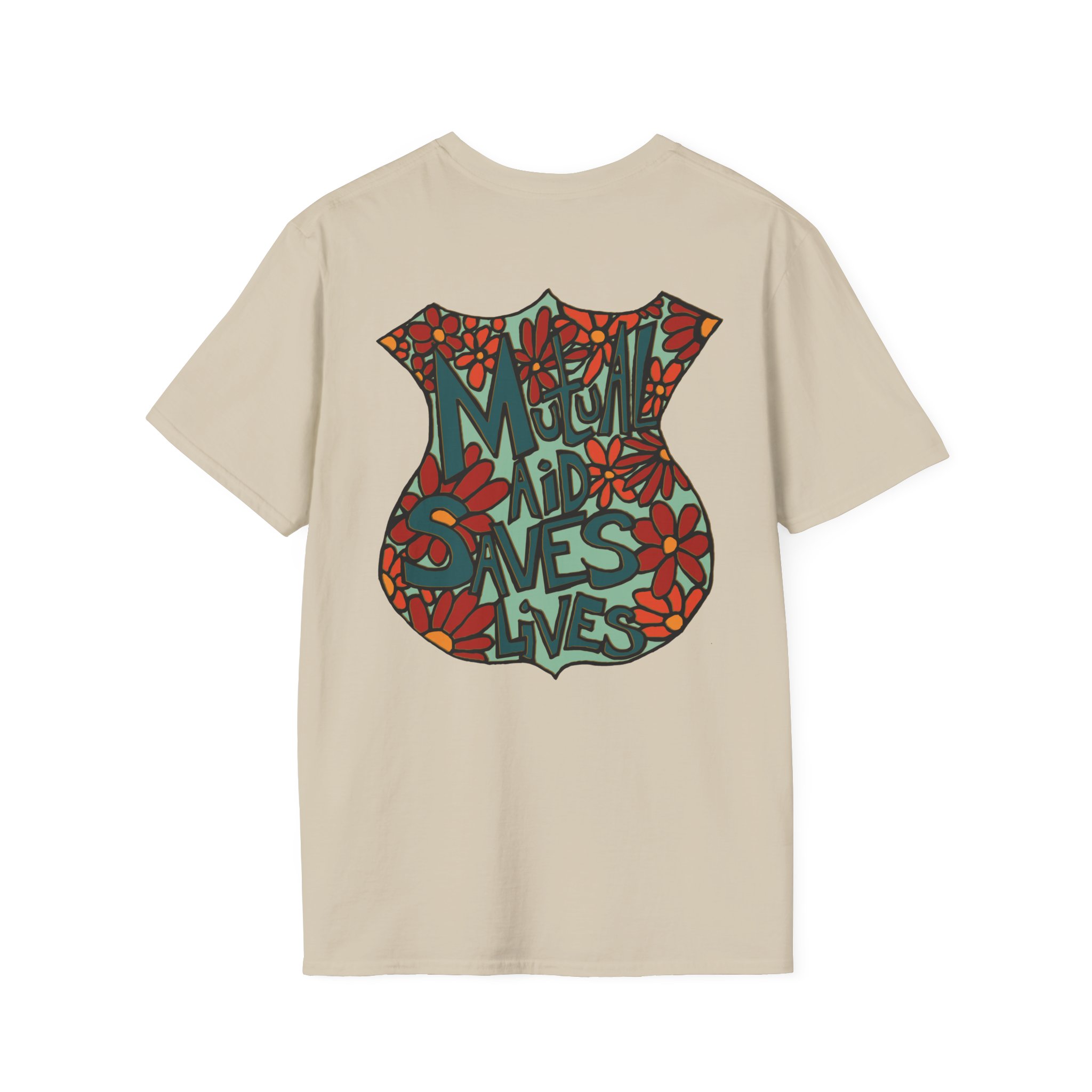 Vintage Floral Shield T‑Shirt — 'Mutual Aid Saves Lives' Pocket Graphic - Image 16