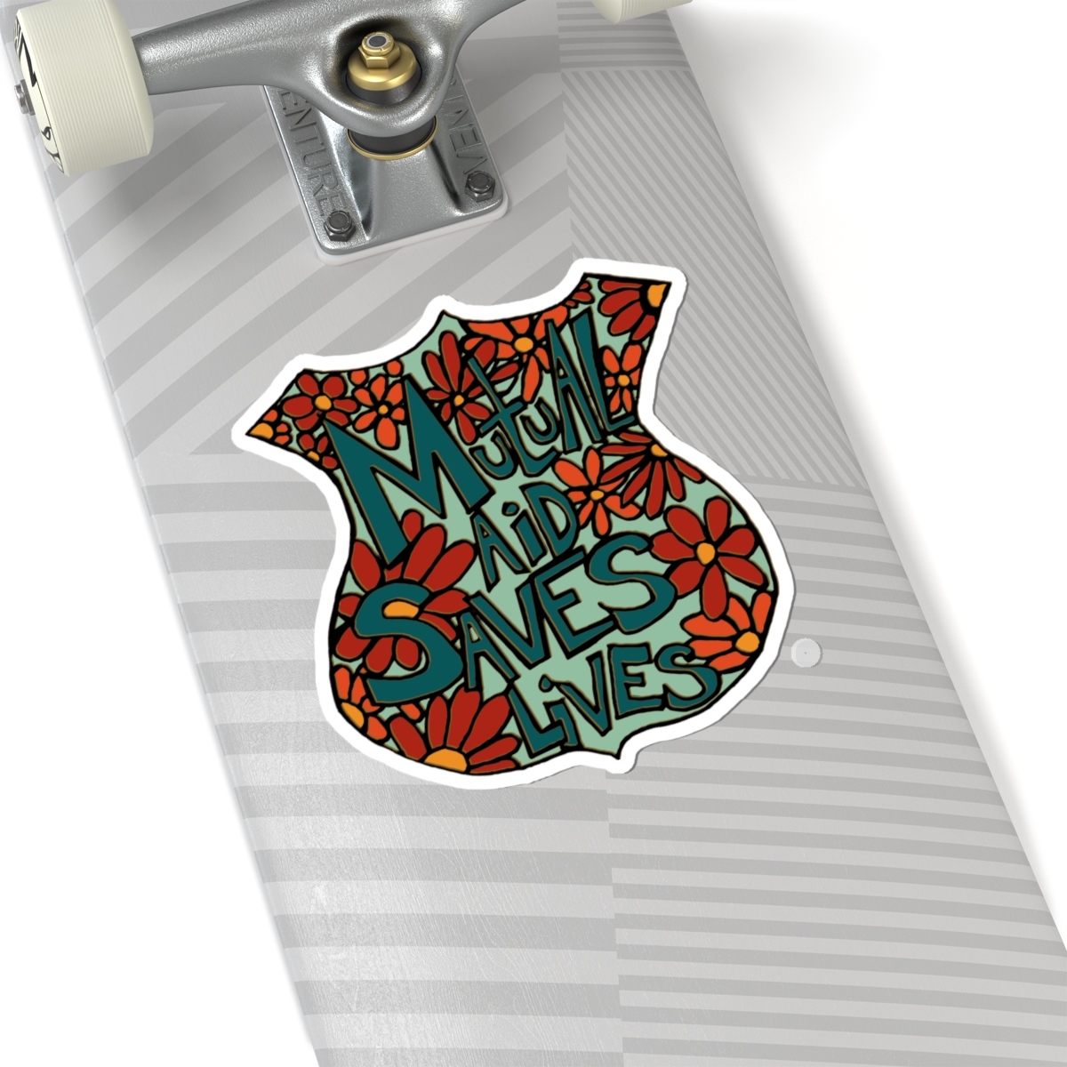 Sticker — “Mutual Aid Saves Lives” Floral Badge Kiss-Cut Sticker - Image 8