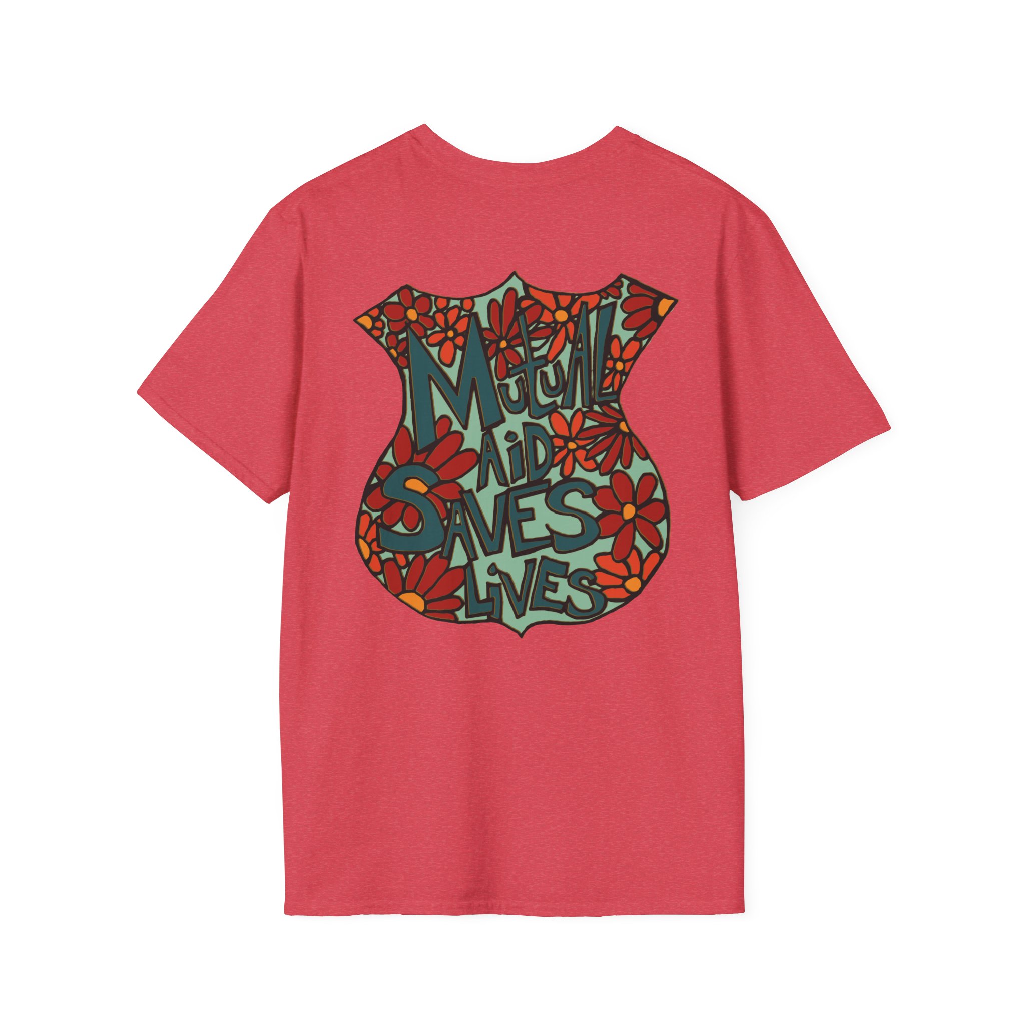 Vintage Floral Shield T‑Shirt — 'Mutual Aid Saves Lives' Pocket Graphic - Image 52