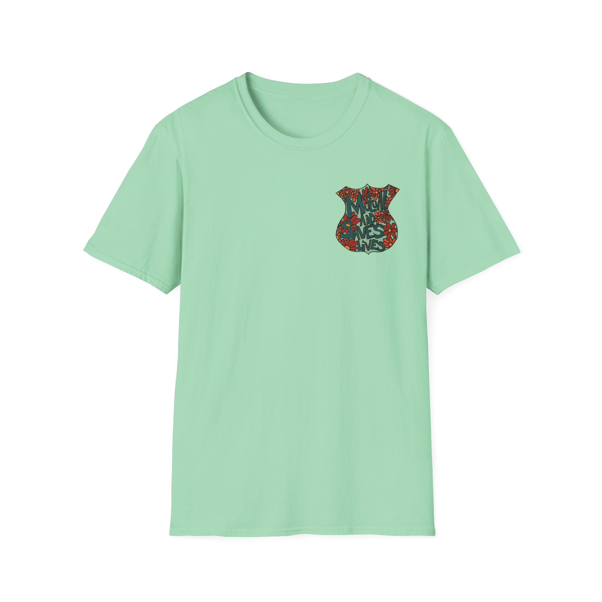Vintage Floral Shield T‑Shirt — 'Mutual Aid Saves Lives' Pocket Graphic - Image 35