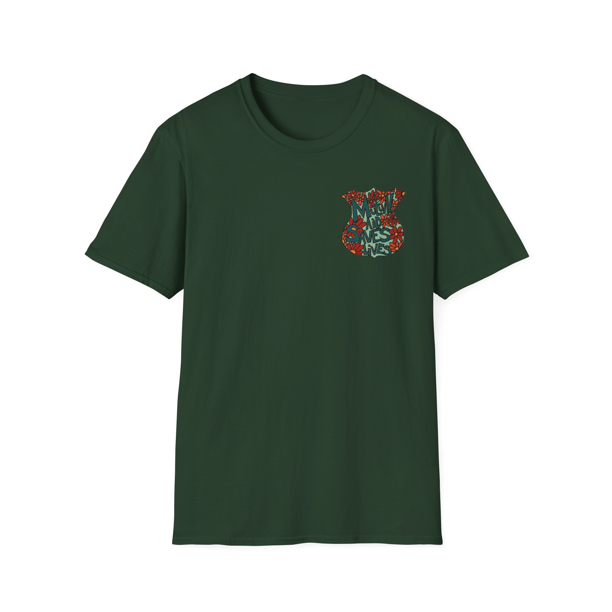 Vintage Floral Shield T‑Shirt — 'Mutual Aid Saves Lives' Pocket Graphic - Image 39