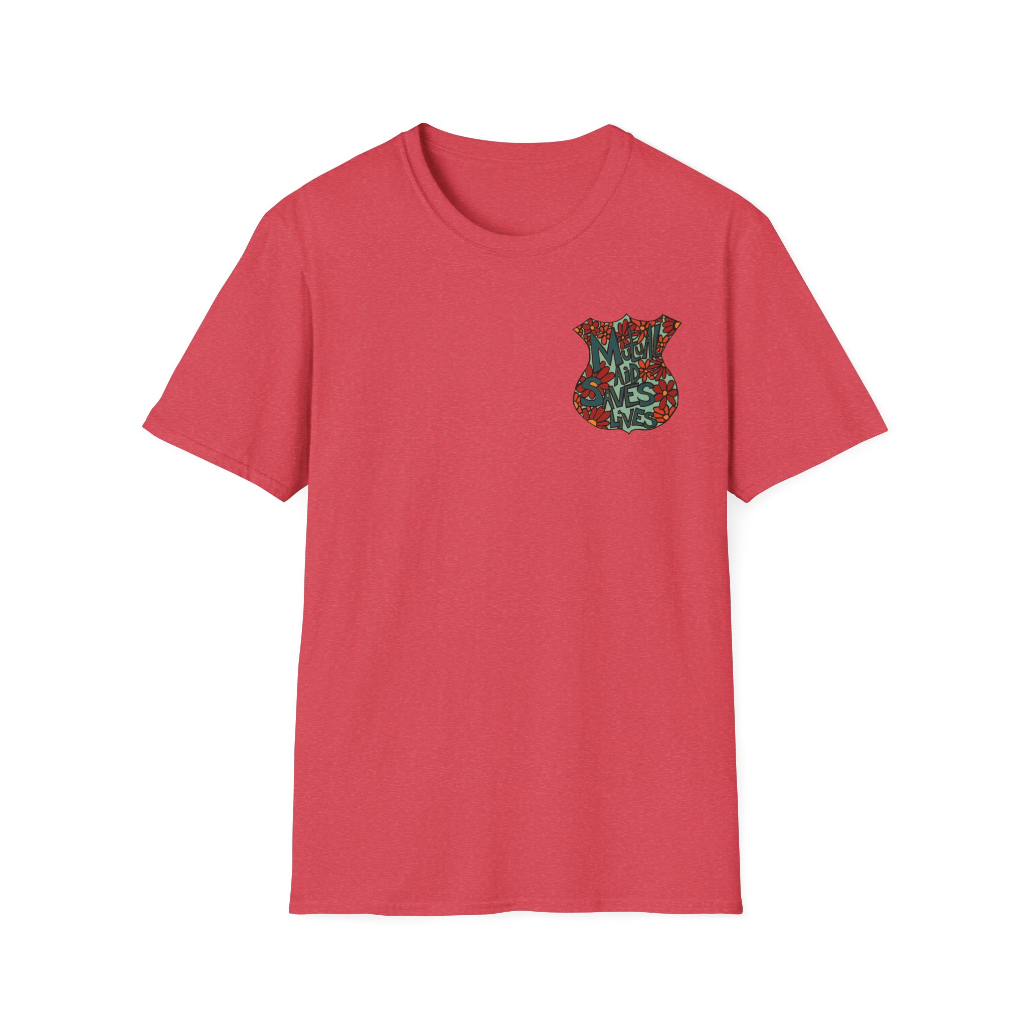 Vintage Floral Shield T‑Shirt — 'Mutual Aid Saves Lives' Pocket Graphic - Image 51