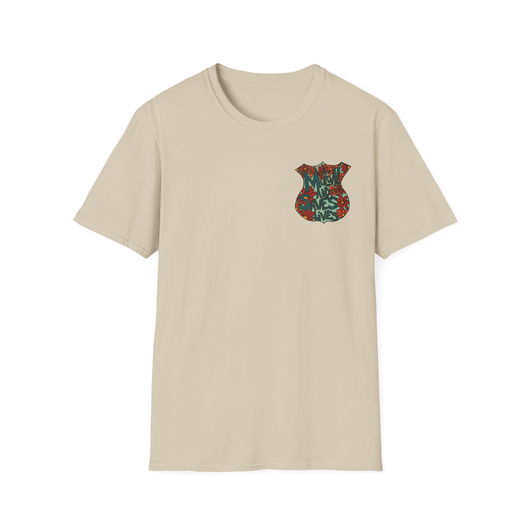Vintage Floral Shield T‑Shirt — 'Mutual Aid Saves Lives' Pocket Graphic - Image 15