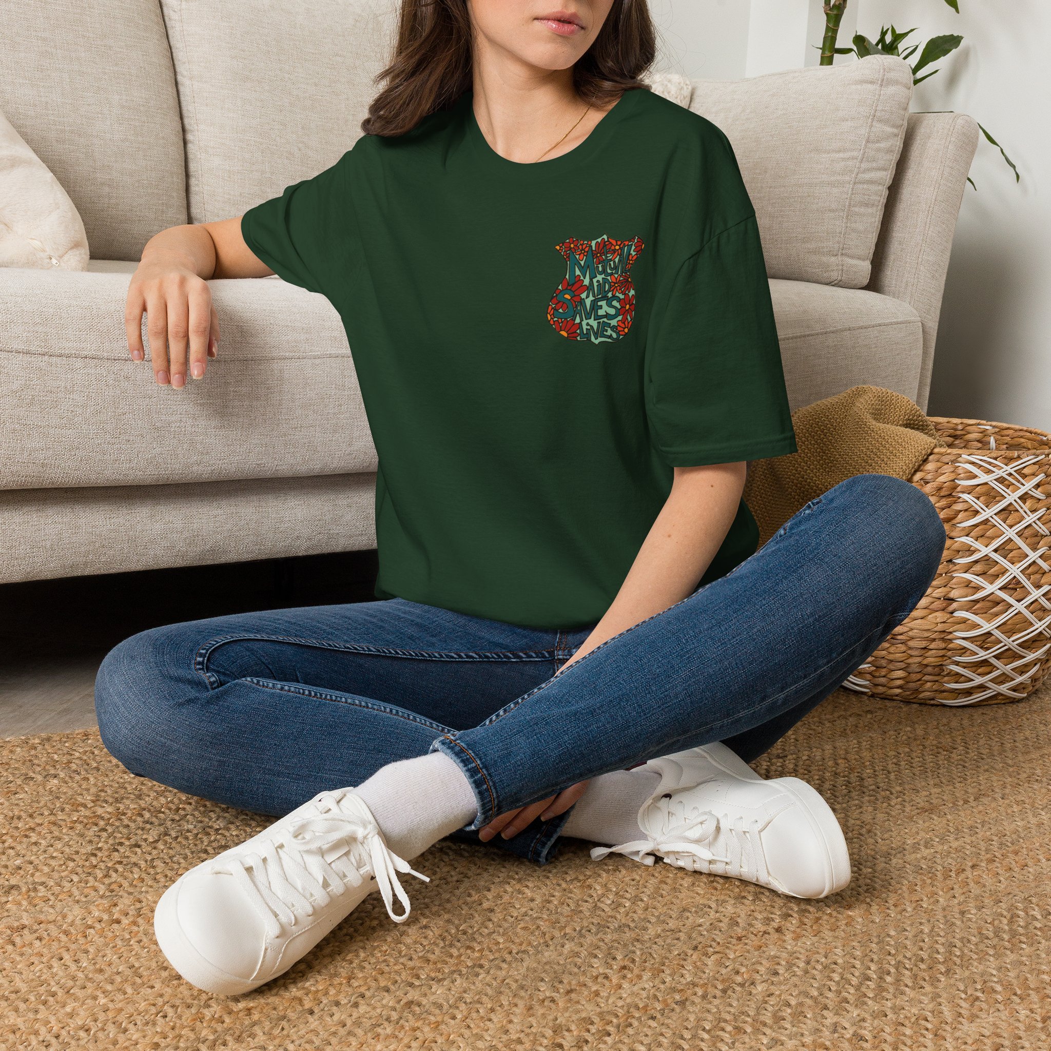 Vintage Floral Shield T‑Shirt — 'Mutual Aid Saves Lives' Pocket Graphic - Image 38