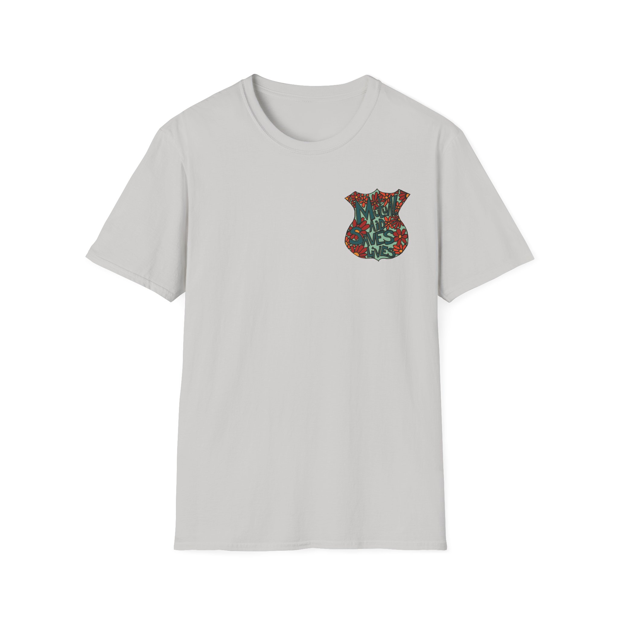 Vintage Floral Shield T‑Shirt — 'Mutual Aid Saves Lives' Pocket Graphic - Image 19