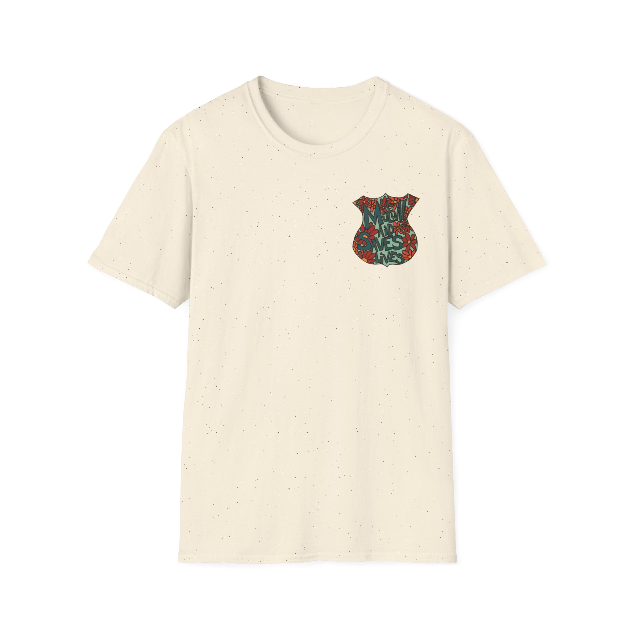 Vintage Floral Shield T‑Shirt — 'Mutual Aid Saves Lives' Pocket Graphic - Image 27