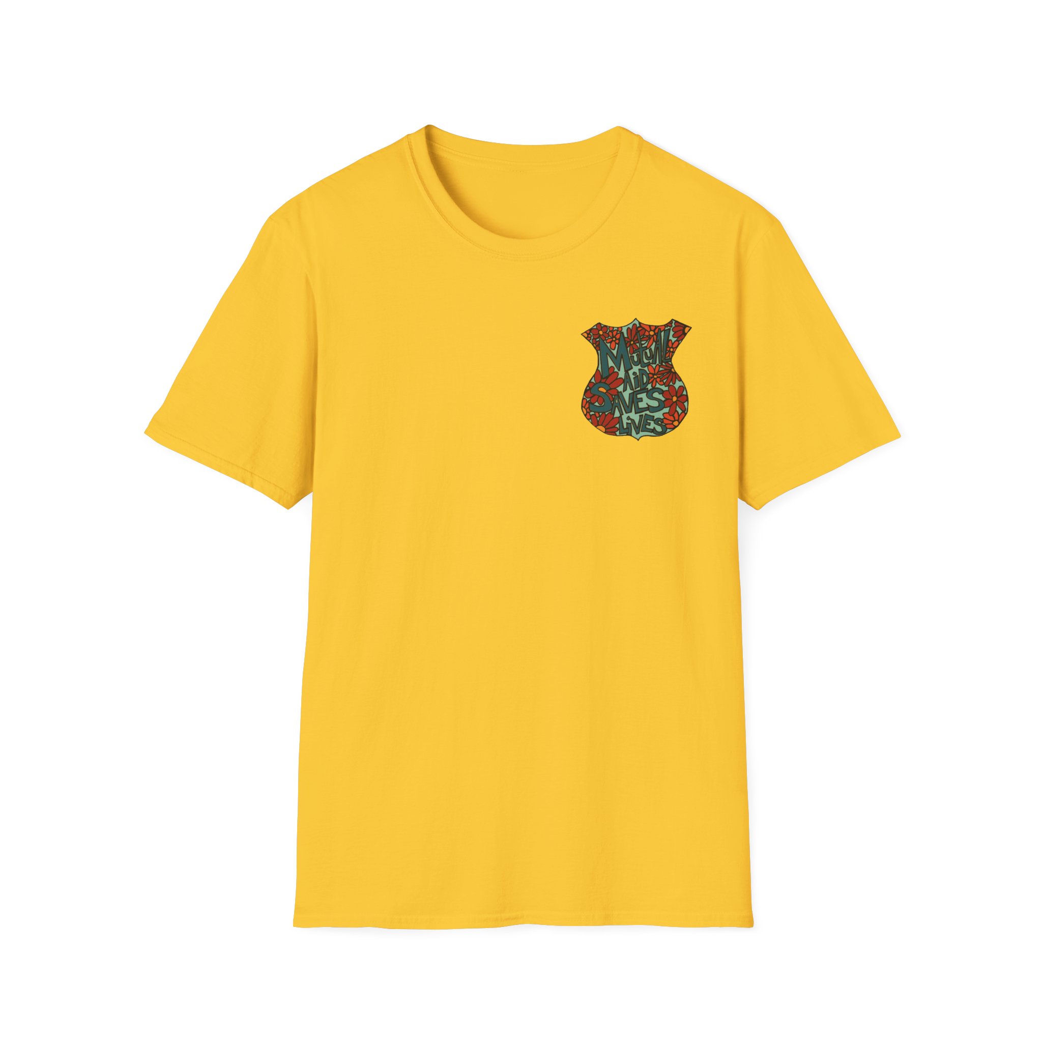 Vintage Floral Shield T‑Shirt — 'Mutual Aid Saves Lives' Pocket Graphic - Image 31