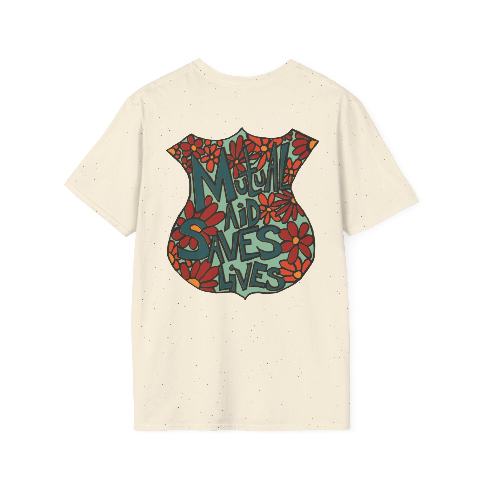 Vintage Floral Shield T‑Shirt — 'Mutual Aid Saves Lives' Pocket Graphic - Image 28