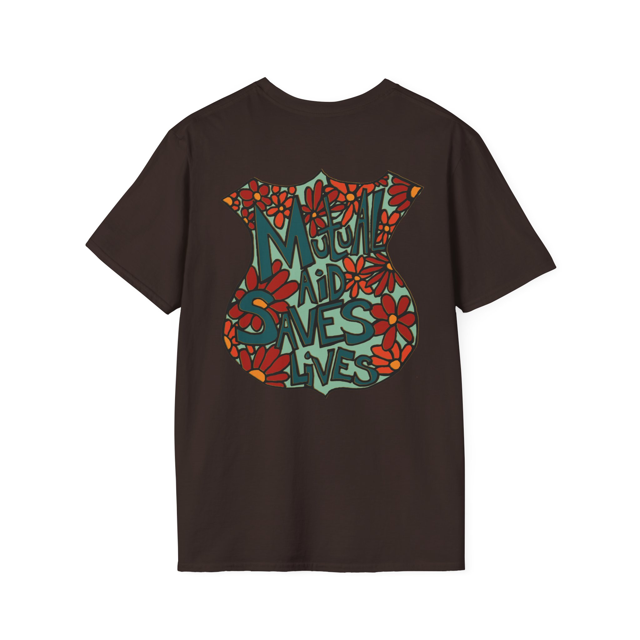 Vintage Floral Shield T‑Shirt — 'Mutual Aid Saves Lives' Pocket Graphic - Image 24
