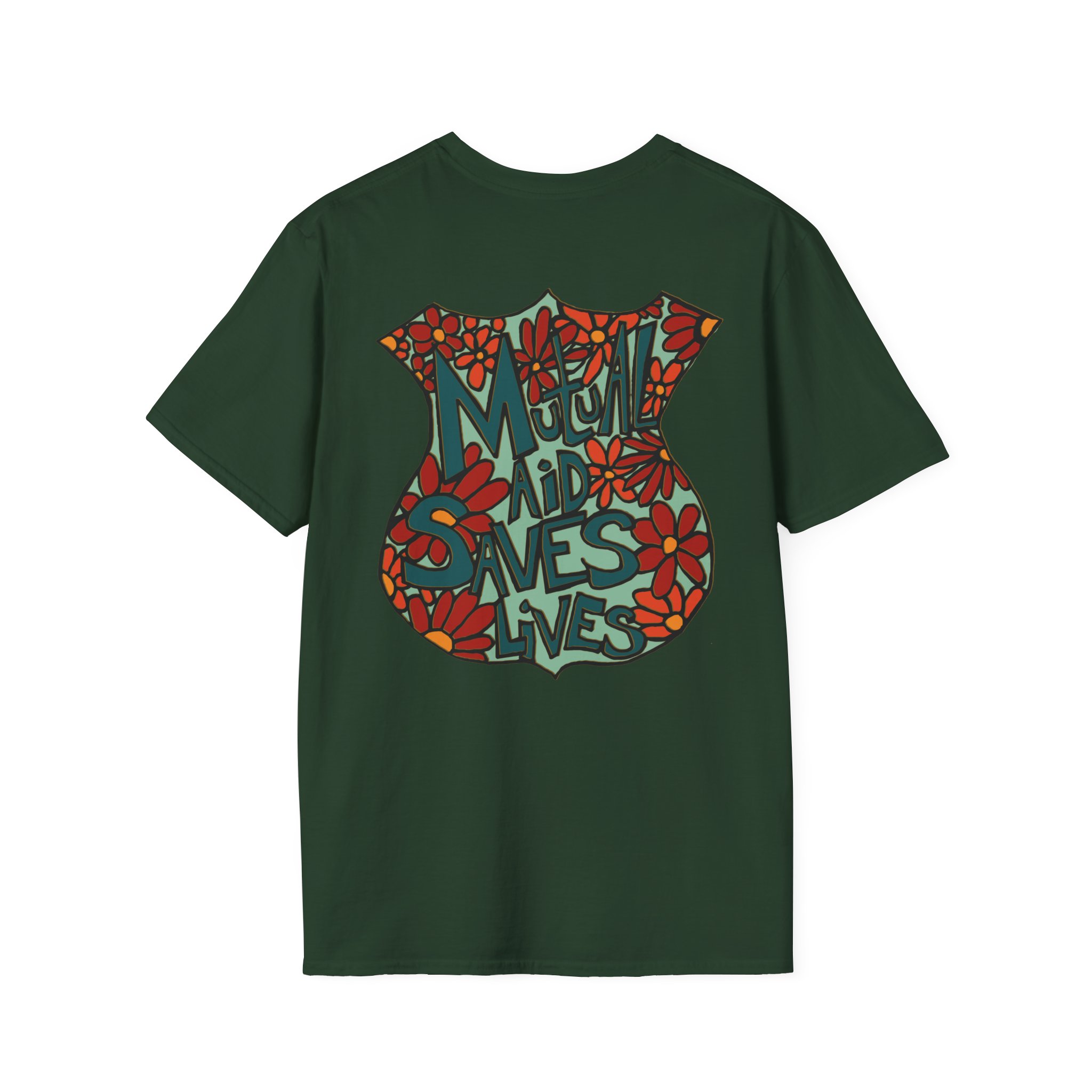 Vintage Floral Shield T‑Shirt — 'Mutual Aid Saves Lives' Pocket Graphic - Image 40