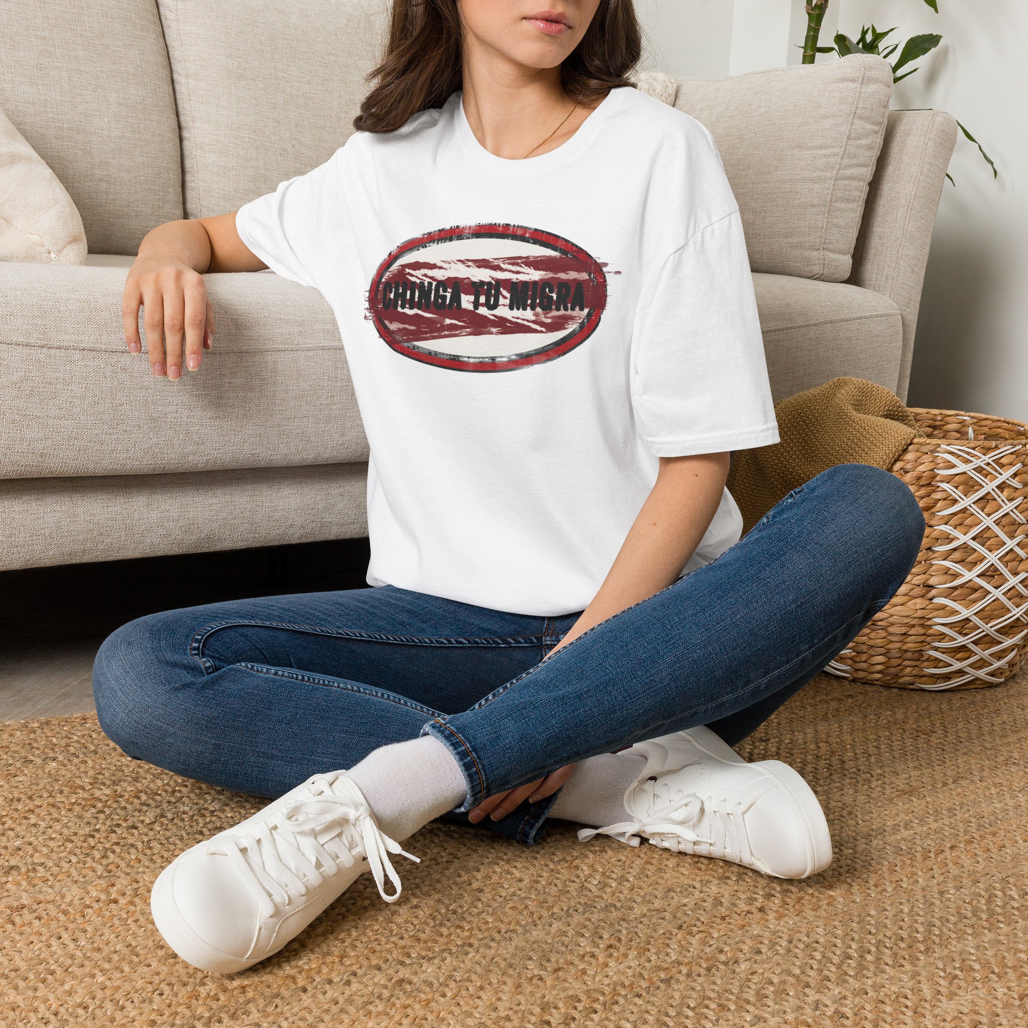 "Chinga Tu Migra" Distressed Political Statement T-Shirt - Image 2