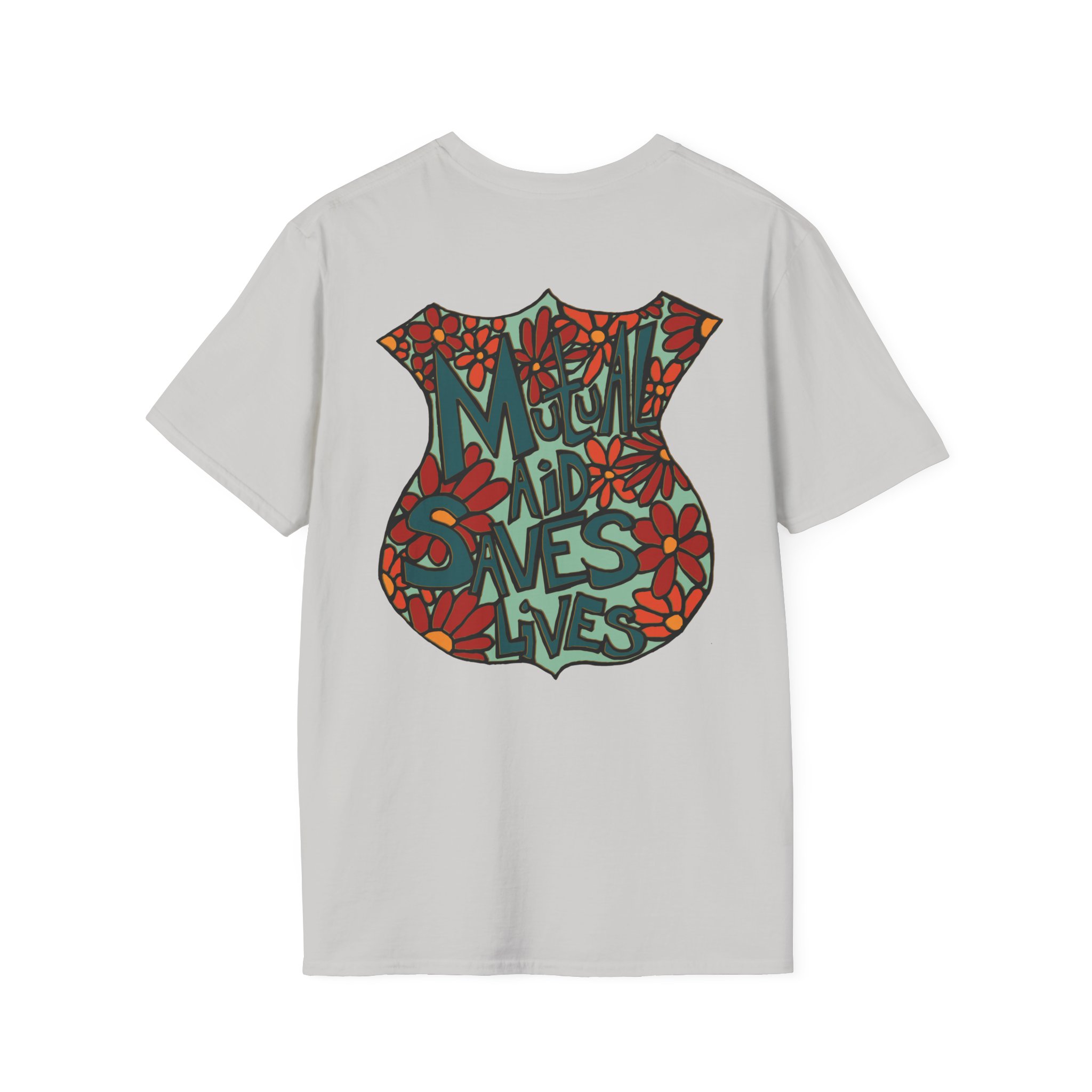 Vintage Floral Shield T‑Shirt — 'Mutual Aid Saves Lives' Pocket Graphic - Image 20