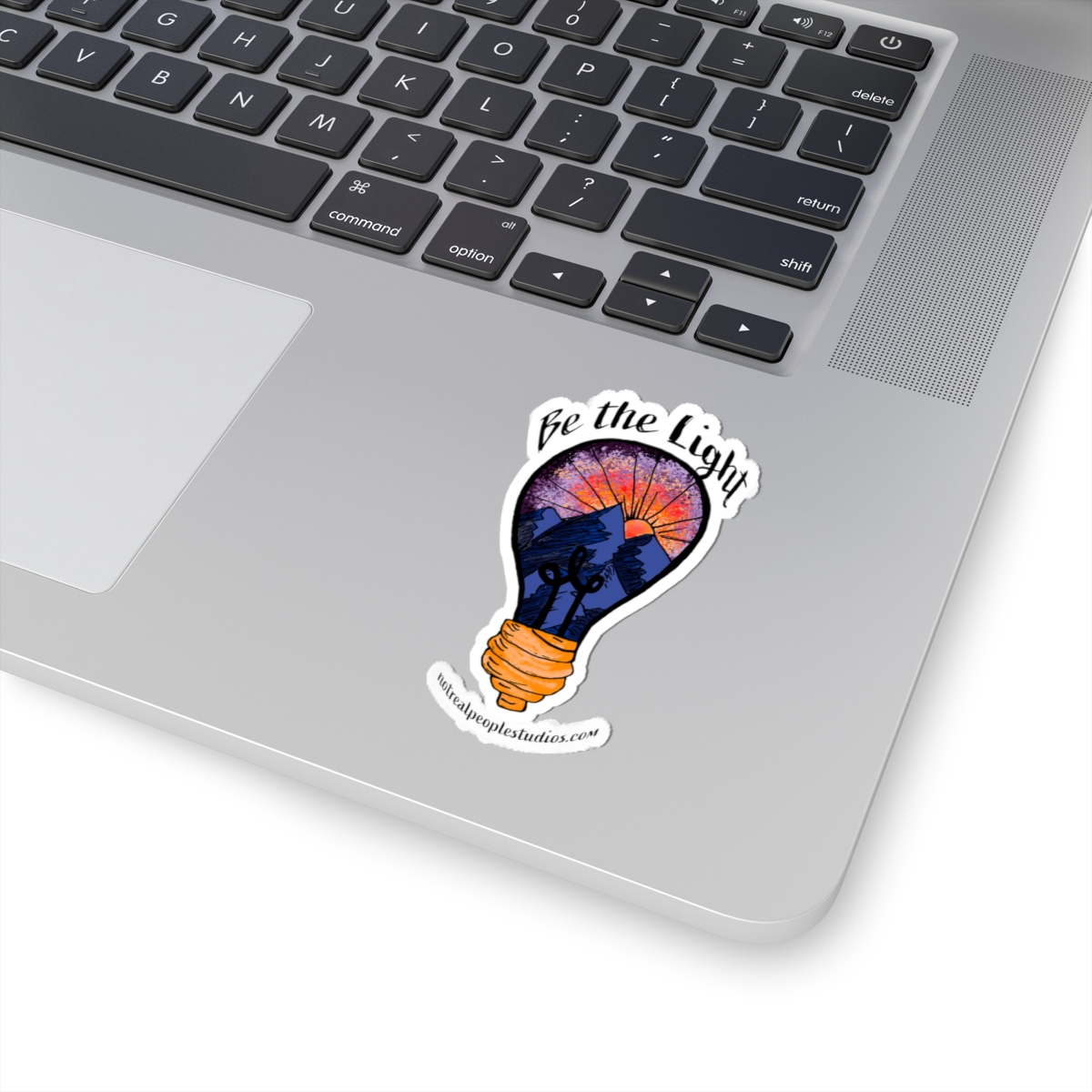 Be the Light Sticker — Inspirational Mountain Sunset Kiss-Cut Sticker - Image 2